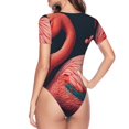thumbnail image 3 of Uemuo Colorful Floral Flamingo Pattern Women's One Piece Short Sleeve Swimsuit Rash Guard Surfing Modest Quick-drying Swimsuit Beach Essentials-Small, 3 of 9