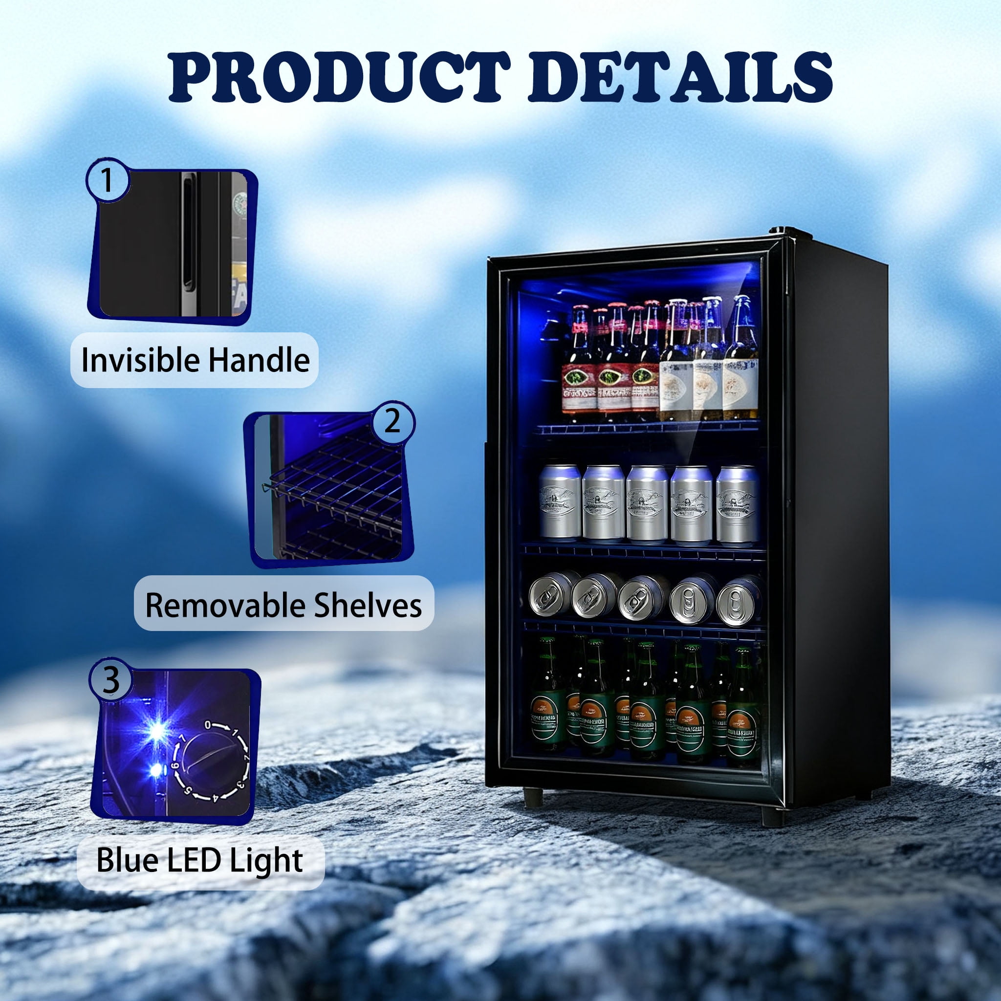 JIEJIA 125 Can Mini Fridge and 3.6 Cu.ft Beverage Cooler Refrigerator with Glass Door for Home, Office