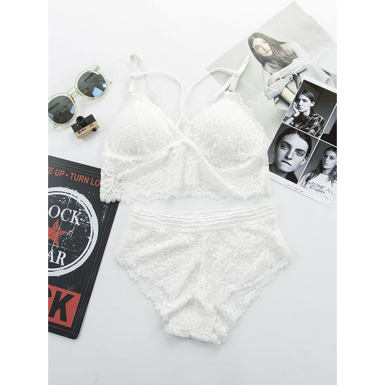 White Women Transparent Bra And Panties Set Lingerie Sexy Plus Size C D E  Cup Push Up Brassiere Lace Underwear Sets For Girl 220513