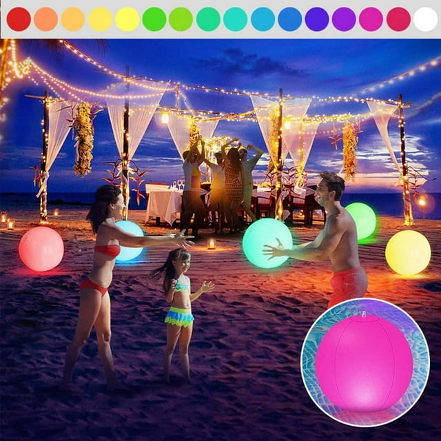 Aodebiao Waterproof LED Light Up Inflatable Beach Ball with Remote Control, 16 Color Changing Pool Floats, Outdoor Decorative Glowing Party Lights for Pool Party, Garden, Backyard, Gifts