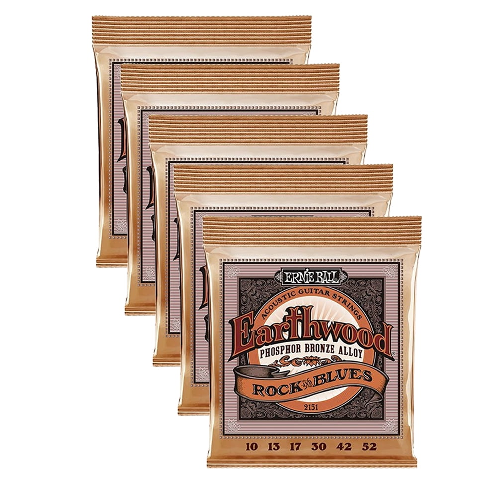 5 PACK Ernie Ball P02151 Earthwood Rock & Blues Phosphor Bronze Acoustic String Set .010 - .052
