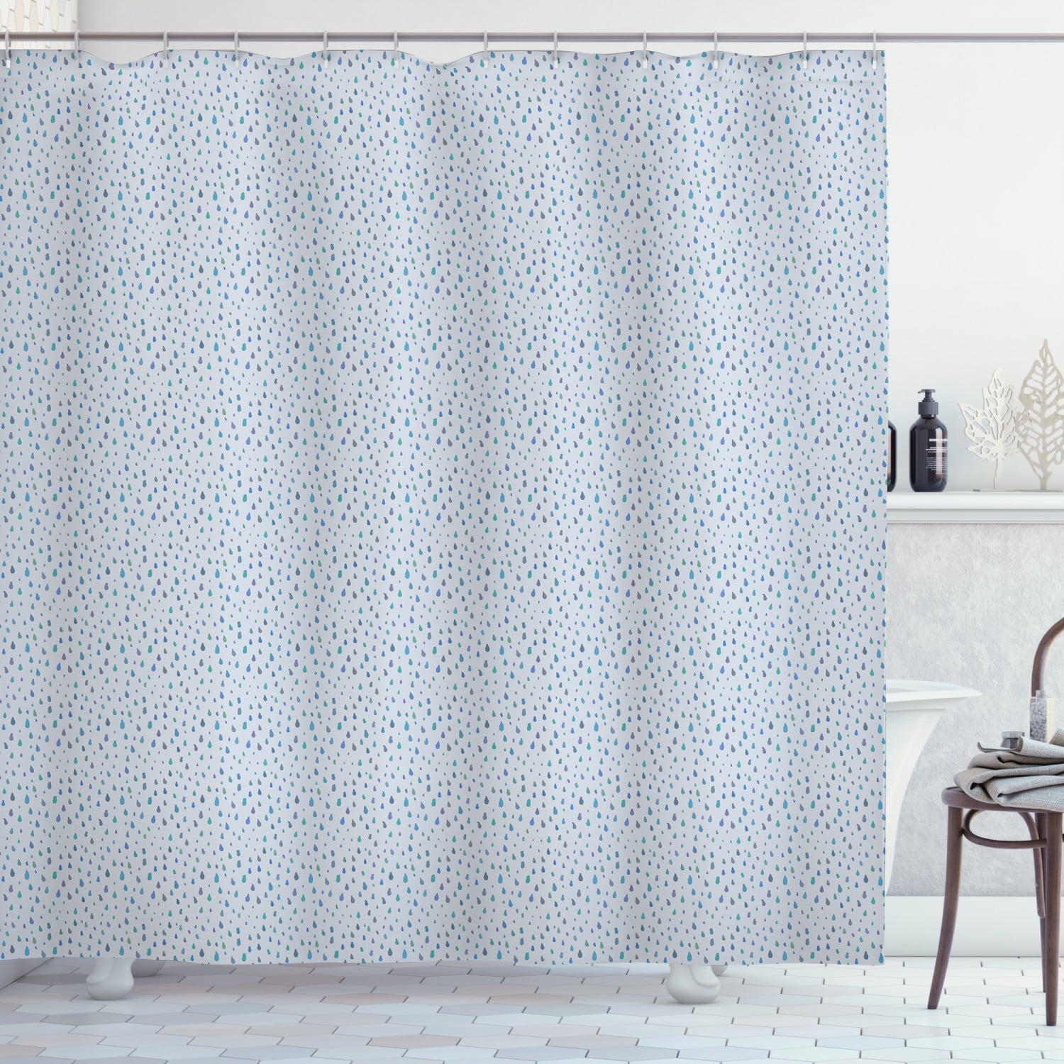 Ambesonne Rain Shower Curtain, Rough Edged Aqua Droplets, 69"Wx70"L
