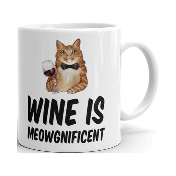Wine is Meowgnificent Funny Cat Coffee Tea Ceramic Mug Office Work Cup Gift 11 oz