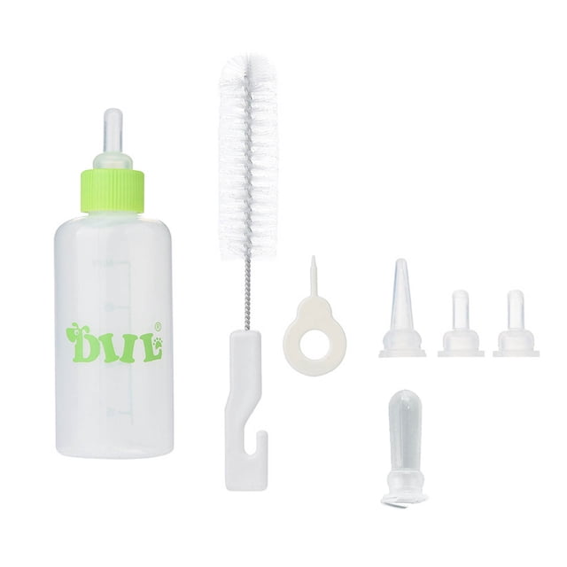 HHBEAUTY 7Pcs Pet Nursing Bottle Kits Nursing Bottle Kits Replacement Nipple Cat Feeding Bottle for Newborn Kittens, Puppies, Rabbits, Small Animals, Green
