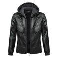 thumbnail image 3 of WIZUTIZ Men's Leather Jacket Solid Color Motorcycle Vintage Zipper Pocket Long Sleeve Hoodless PU Coat for Winter Casual Daily Outdoor Mens Fashion, 3 of 8
