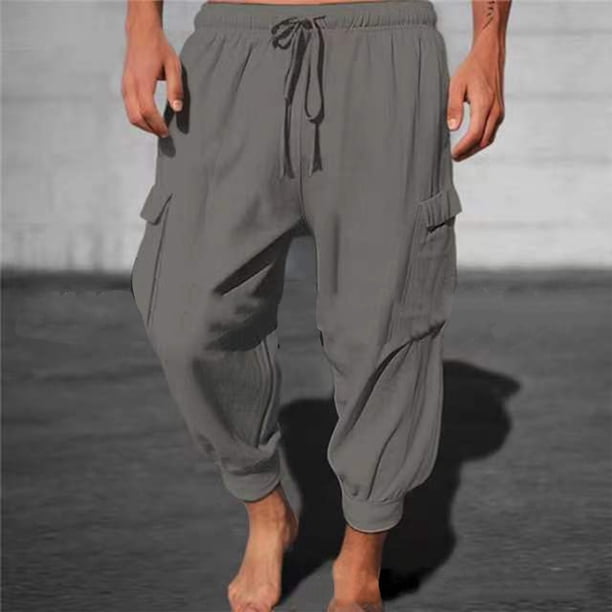 Pantalones deportivos de color liso para hombre, holgados, con cordones y pierna roscada, cargo, de longitud hasta el tobillo