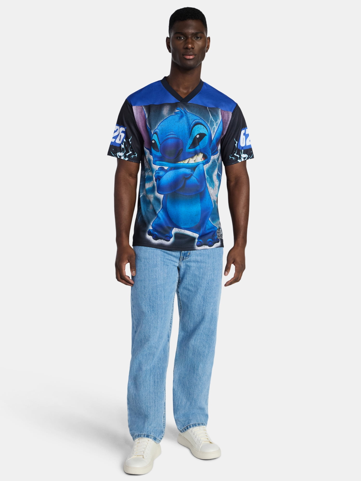 Disney Stitch Men's and Big Men's Front Back Graphic Soccer Jersey with Short Sleeves, Sizes XS-3XL