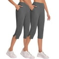 thumbnail image 2 of Breezora Women's Stretchy High Waist Yoga Pants Set Summer Lightweight Workout Capris with Comfortable Waistband M Size Dark Gray, 2 of 7