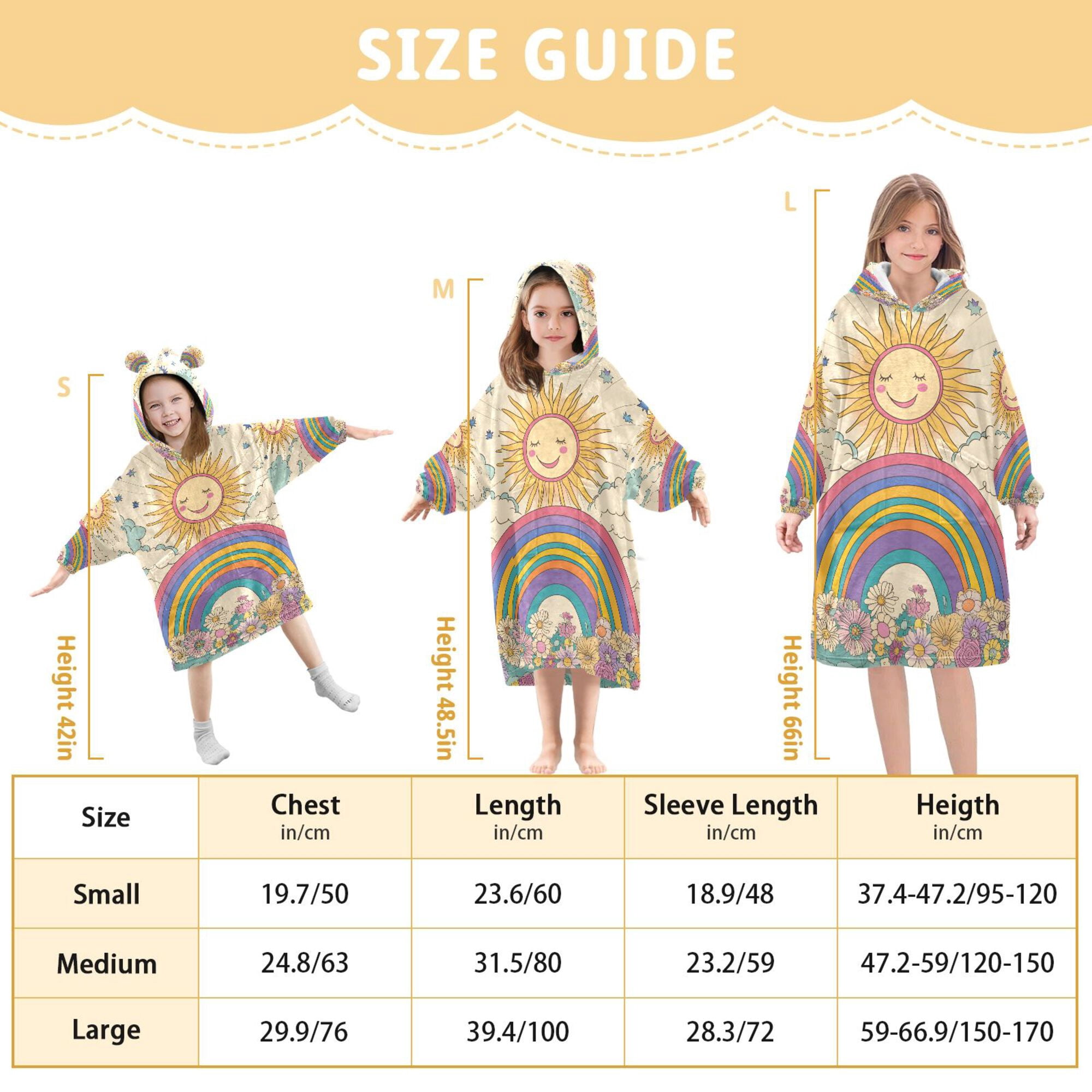 FORMRS Wearable Blanket Hoodie with Sleeves for Kids Cozy Flannel Sweatshirt, Beige Rainbow