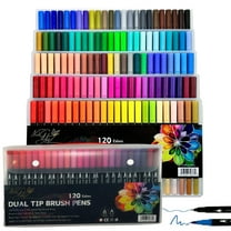Dual Tip Brush Pens Art Markers, 120 Unique Bright Color, Fineliner & Brush Tip Art Pens