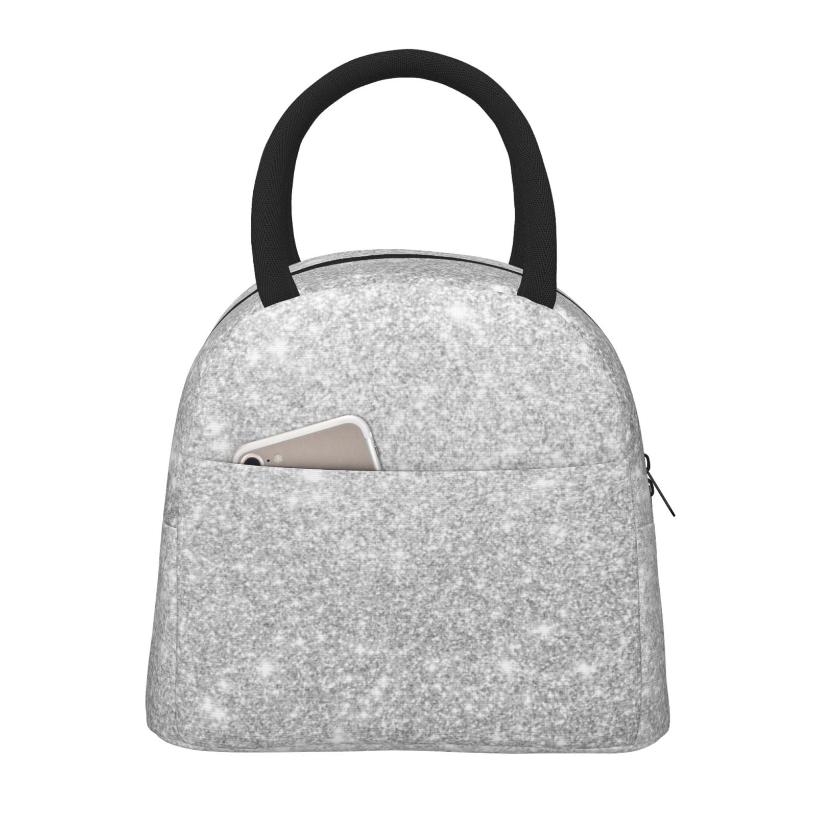Logiee Silver Glitter Print Lunch Bag for Women & Men,Adult Insulated Lunch Box,Food Lunch Containers,Reusable High Capacity Lunch Tote Bags for Work, Travel, Outdoor