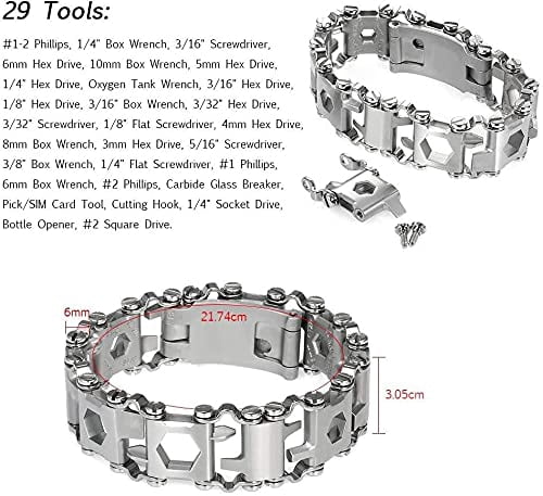 Multitool Bracelet 29 in 1, 22cm Stainless Steel, Multi Tool Bracelet for Men Outdoor Travel Watch Strap, Multifunctional Wristbands, Portable Wearable Multitool Trend Bracelet with A Pry Tool (Black)