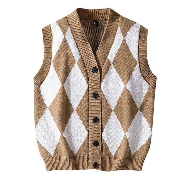 RKSTN Mens Sweater Vest Checkered Color Block Fashionable Sleeveless V Neck Button Up Cardigan Knit Sweater Minimalist Cardigan Spring Fall Versatile Coat Outfits