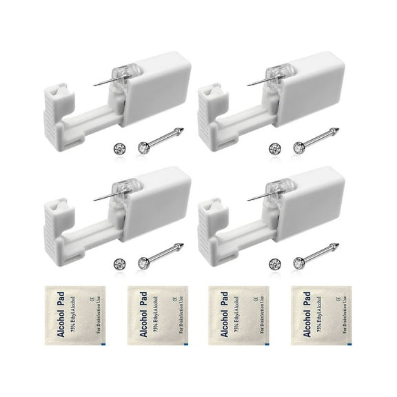 4 Pack Nose Piercing Kit, Disposable Safe Sterile Piercing Gun, Self Nose Piercing Unit For, Nose Stud Piercing Kit Tool (Black)