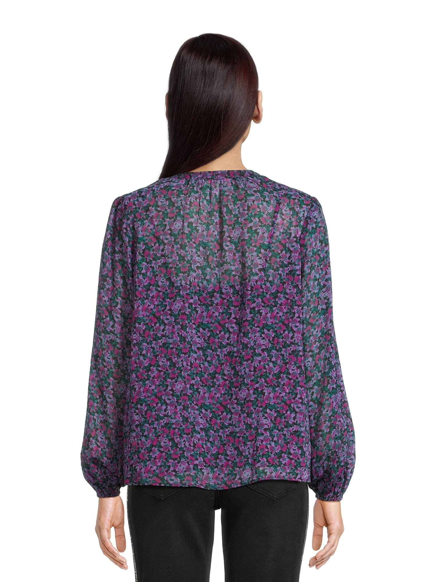 Time and Tru Women's Soft Blouse with Floral Prints, Sizes XS-3XL