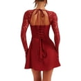 thumbnail image 3 of Michellecmm Women’s Lace Long Sleeve Dress, Low Cut Back Tie Mini Dress Tunic Dress Party Wear, 3 of 8