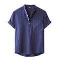 thumbnail image 1 of T-Shirts Rétro à Manches Courtes en Lin Uni Couleur Pure Vintage pour Hommes, 1 of 9