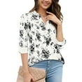 thumbnail image 4 of MOMOFEEL Long Sleeve Shirts for Women 3/4 Sleeve Loose Blouses V-neck Tunic Tops Summer or Spring (M9014 White L), 4 of 5