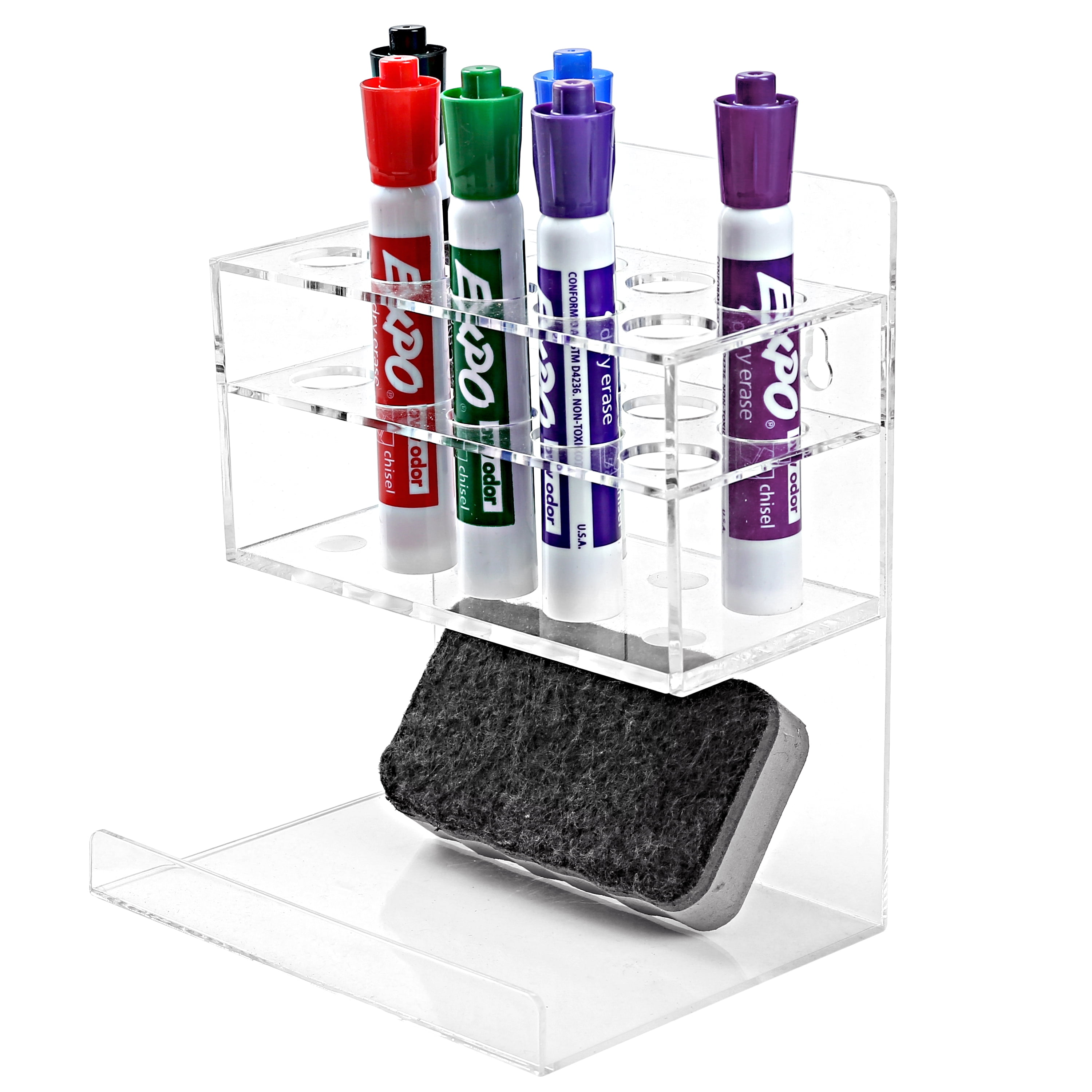 MyGift Black Acrylic Whiteboard Marker Holder Organizer, Wall Mounted  Storage Rack for Dry Erase Markers, Eraser and Cleaning Bottle