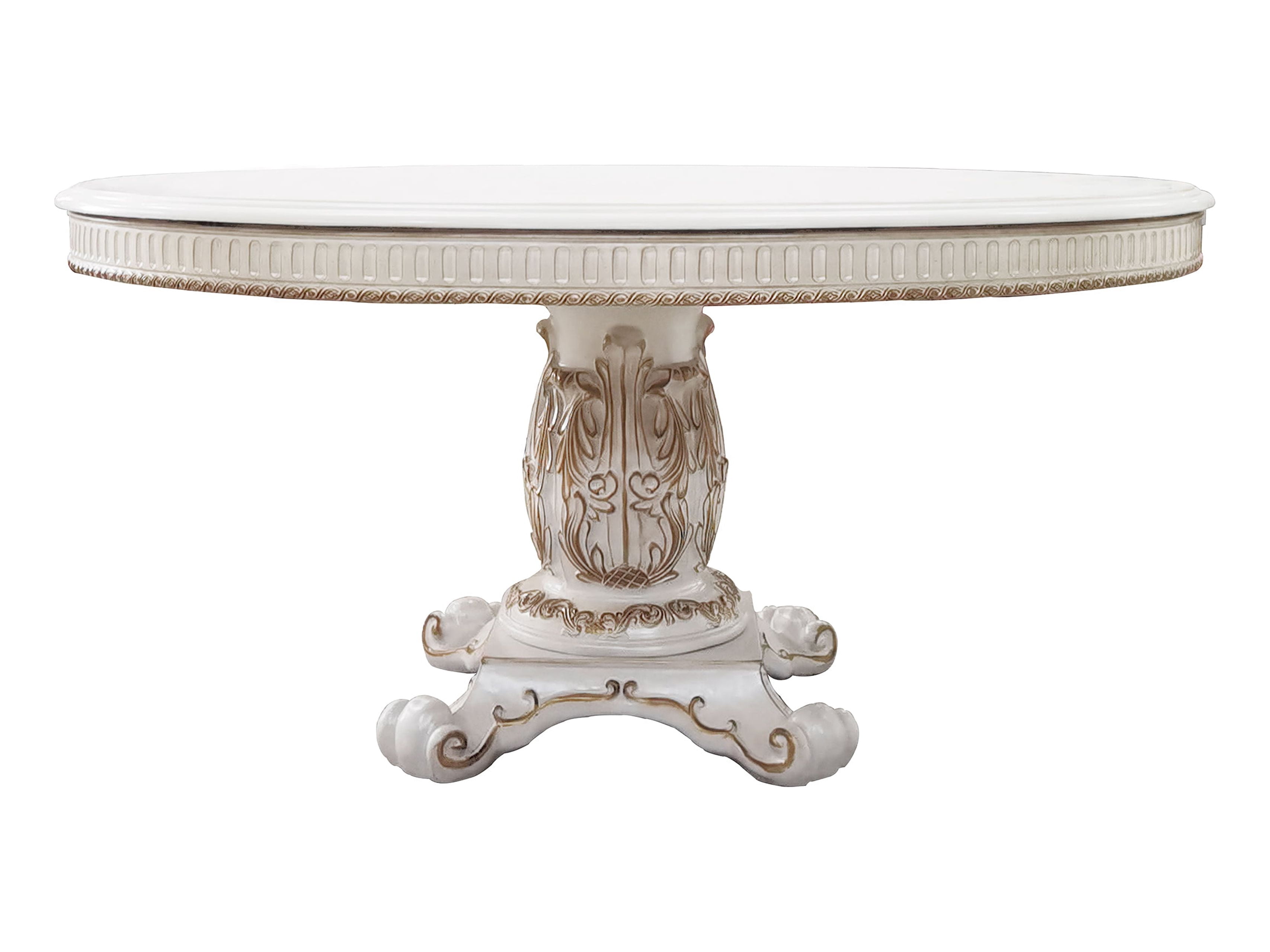 Acme Vendome Wooden Round Dining Table with Pedestal in Antique Pearl Indoor