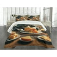 thumbnail image 3 of Ambesonne Cat Quilted Bedspread Set 3 Pcs, Kitty Having Feast with Cheese, King Size, Marigold and Charcoal Grey, 3 of 5