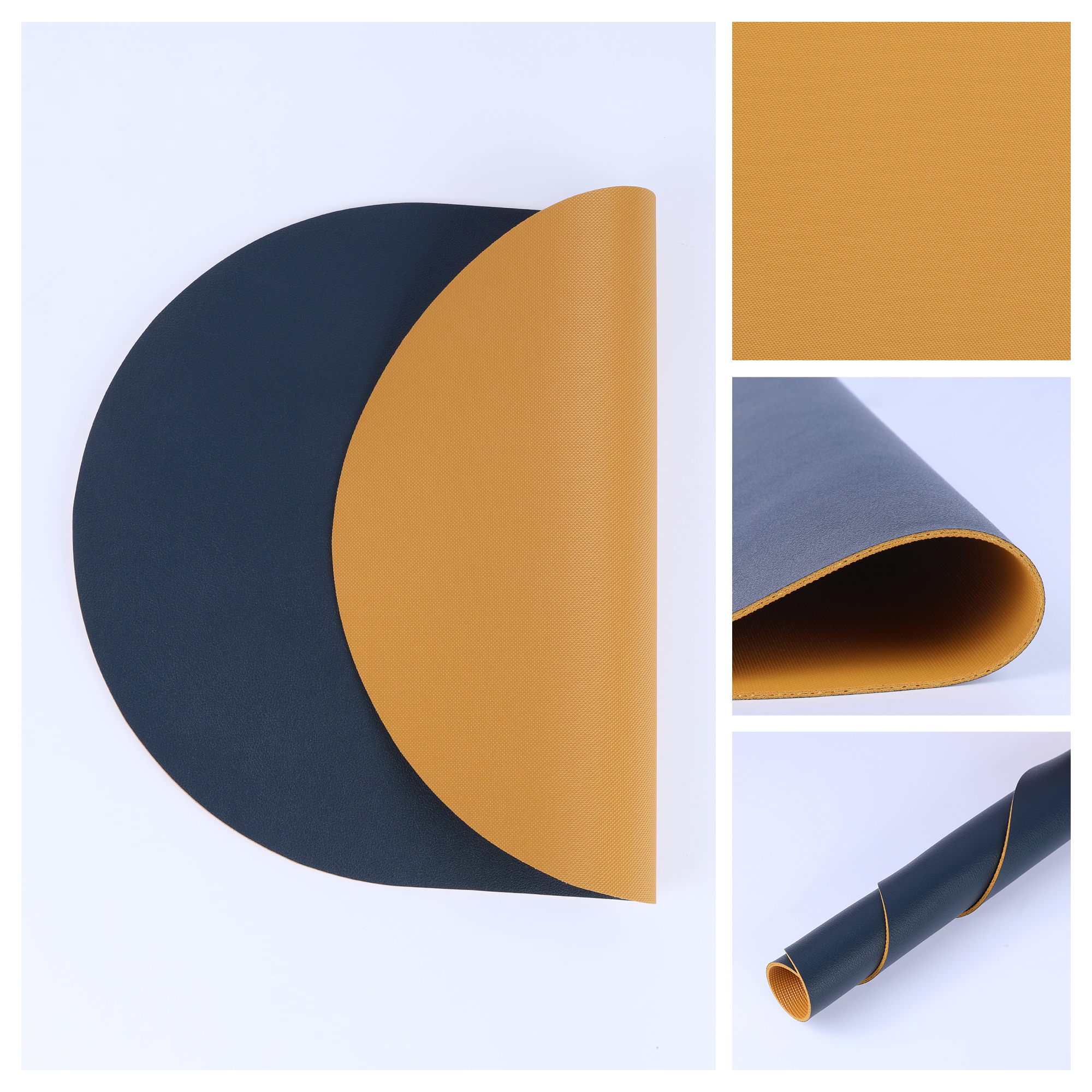 Unique Bargains Set of 6 Leather Table Placemats for Dining Table Decor Navy Blue Yellow