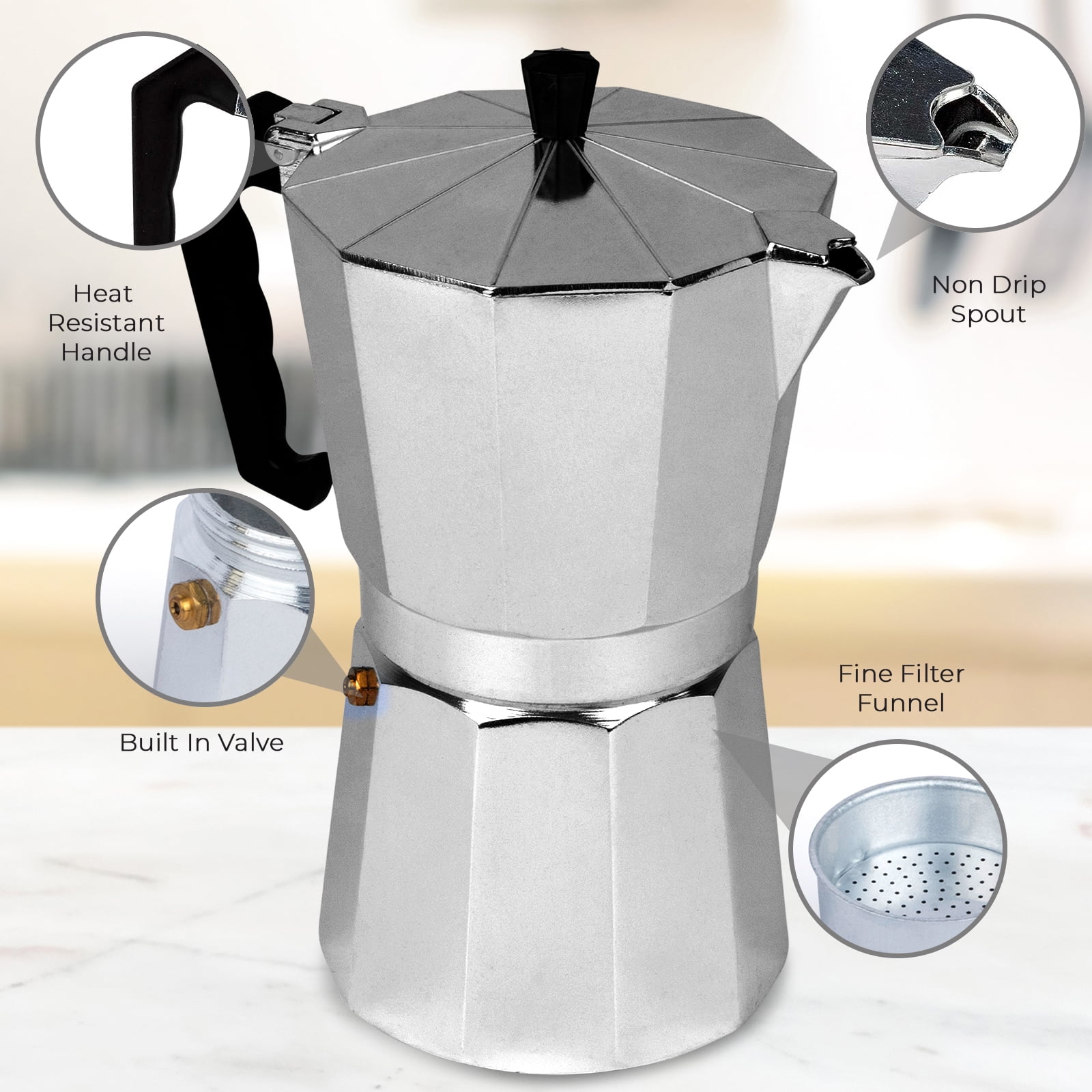 12 Cup Aluminum Espresso Maker - 6 Units