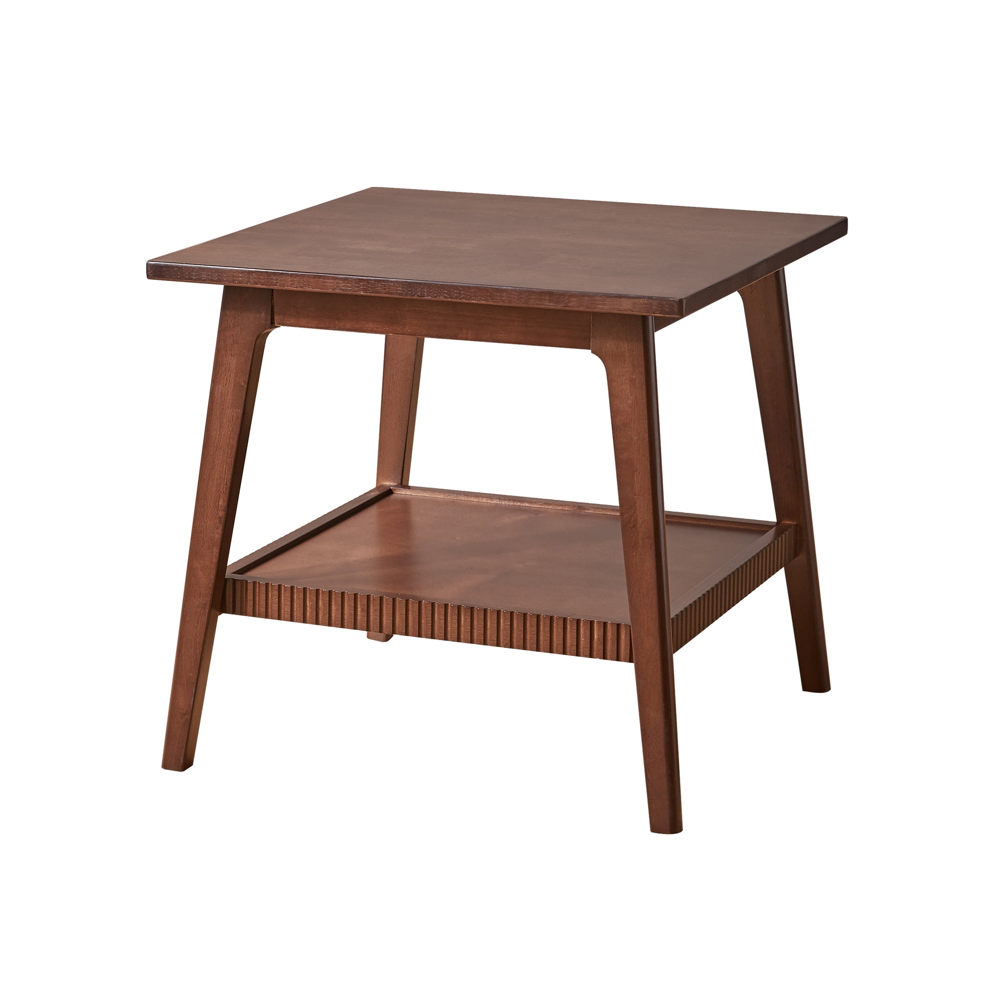 GARITIN Solid Wood End Table, 2-Tier Square Side Table with Storage Shelf, Modern Nightstand Accent Table for Living Room Sofa Couch Side, Walnut