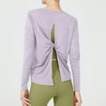 thumbnail image 2 of Spandex Workout Tops for Women Fashion Twist Split Open Back Crewneck Shirts Long Sleeve Loose Gym Yoga Clothes (M, Purple), 2 of 7