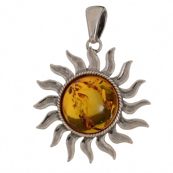 HolidayGiftShops Sterling Silver and Baltic Amber Sun Pendant (Medium)