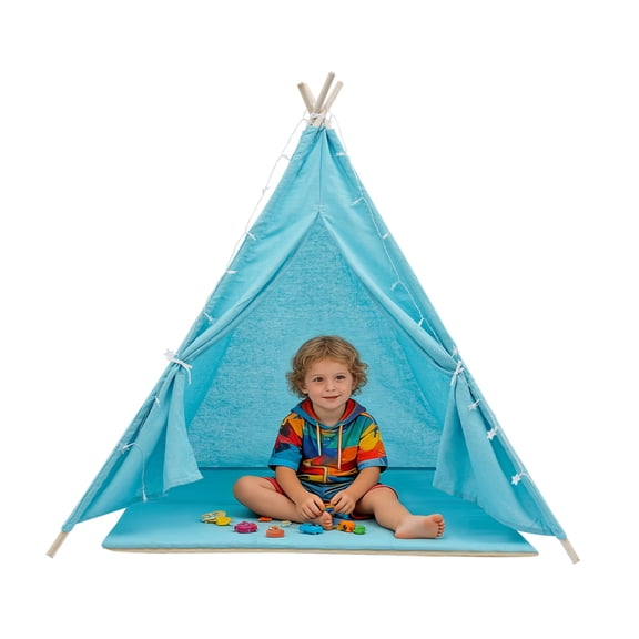 HOHOBLA Kids Play Tent Teepee Tent Indoor Playhouse Girls & Boys Kids Tent with Mat & Lights