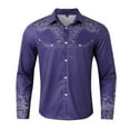 thumbnail image 4 of MNCEKFOD Men Shirts Summer 2025 Vintage Western Denim Pattern Printed Casual Loose Fit Long Sleeved Lapel Leisure Mens Tops Purple M, 4 of 7