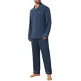 thumbnail image 4 of INSPIRAR CHIC Conjunto de Pijamas Casuales de 2 Piezas de Manga Larga de Color Sólido para Hombre M Azul Oscuro, 4 of 5