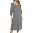 thumbnail image 6 of Aboser Womens Lounger Robes with Pockets Zipper Up Crewneck Nightgown Casual 3/4 Sleeve Duster Housecoat Lightweight Full Length Loungewear, 6 of 6