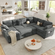 BedLuxury 106 Modular Sectional Sofa Bed with Pull Out Bed, Large Storage & USB Charging, Modern Sleeper Couch for Living Room, Corduroy Gray