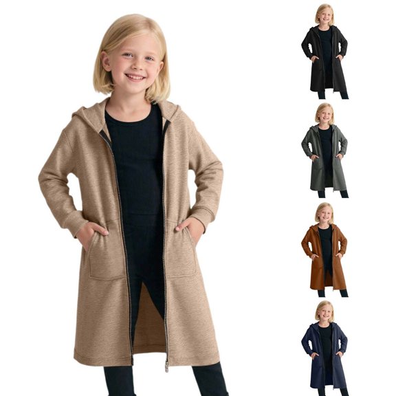 Shadoumai Girls Long Sleeve Zip Up Hooded Sweatshirt Outerwear Cozy Fleece Lined Jacket For Autumn Winter