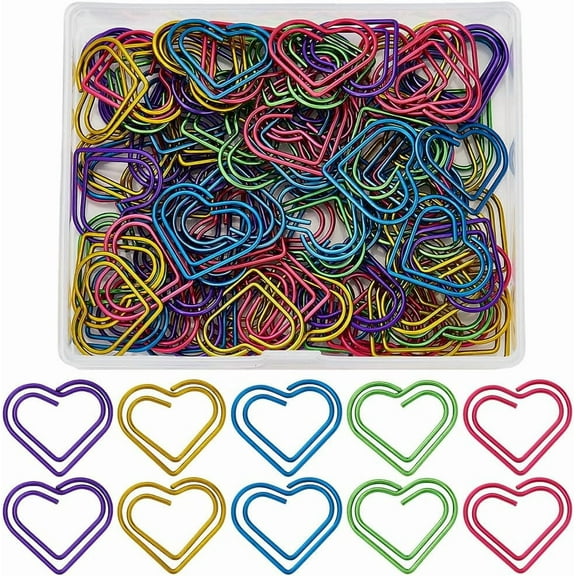 100Pcs 6 Colors Heart Shape Iron Paper Clips Cute Paper Clips Funny Bookmark Marking Clips Mixed Color 18.5~19x21~21.5x1mm