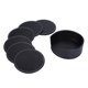 thumbnail image 1 of Posavasos de cuero PU con soporte, juego de 6 posavasos para protección de mesa, redondo negro, 1 of 8
