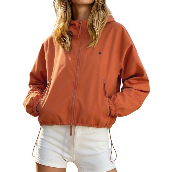 HGIEYS Womens Cropped Hooded Windbreaker, Zip Up Casual Lightweight Outdoor Jacket