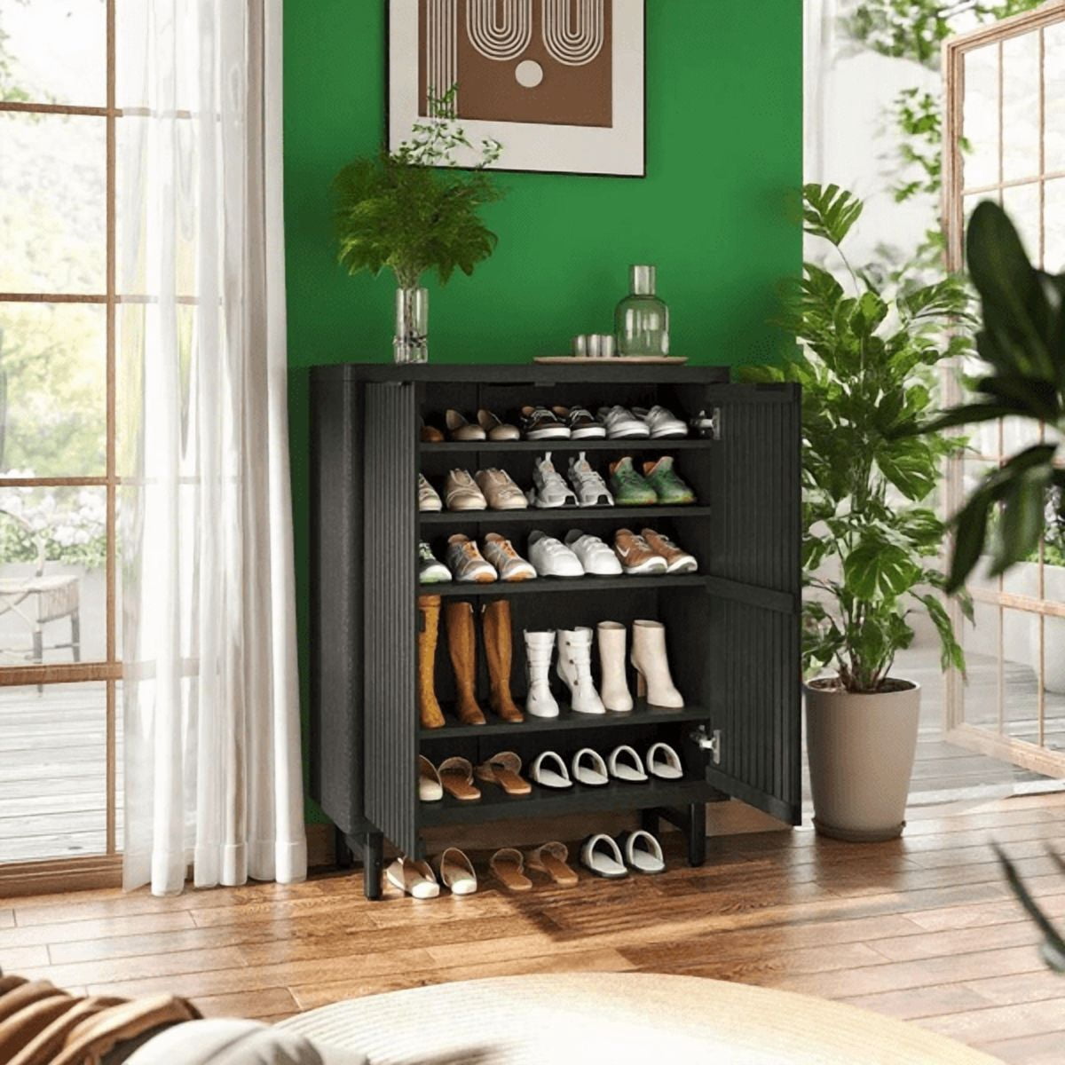 Shoe Cabinet with Louver Doors - 6-Tier Adjustable Shelves, Spacious Storage, Metal Legs, Anti-Tip Device, for Entryway/Porch