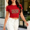 thumbnail image 2 of Women's Summer Cropped T Shirts Leopard Sun Graphic Print tees Short Sleeve Casual Crop Tops, 2 of 7