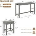 thumbnail image 3 of 59'' Bar Table and Chairs Set with Power Outlet, Industrial Breakfast Table Set with 3 Padded Stools, Solid Wood Console Table Set for Living Dining Room, Grey, 3 of 8