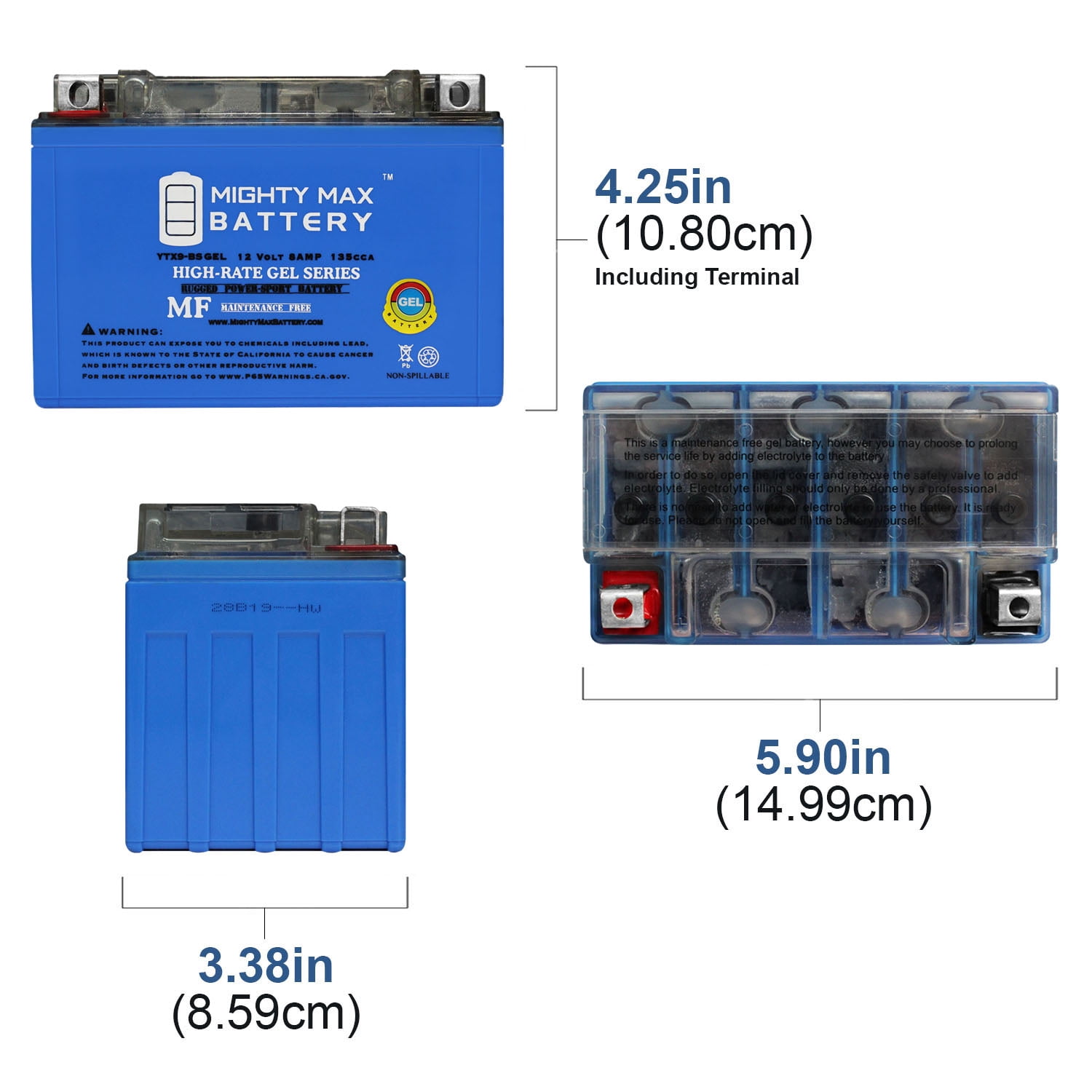 YTX9-BS GEL Battery Replacement for Kawasaki ZX9R ZX 9 R Ninja 98