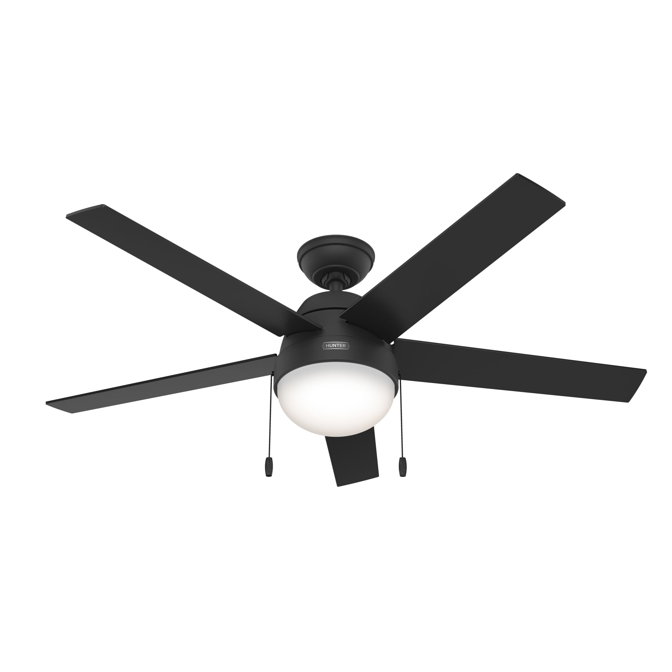 Hunter 52 inch Indoor Ceiling Fan with LED Light - Black Ceiling Fan with Pull Chain, For Bedroom, Living Room, or Kitchen, Standard Mount, No Remote, 5 Blades - Anslee 52385, Matte Black