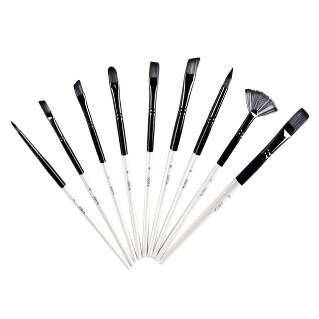 Set de 9 pinceles para pintura acrílica, óleo y acuarela. Kit de modelismo artístico. Mezcla
