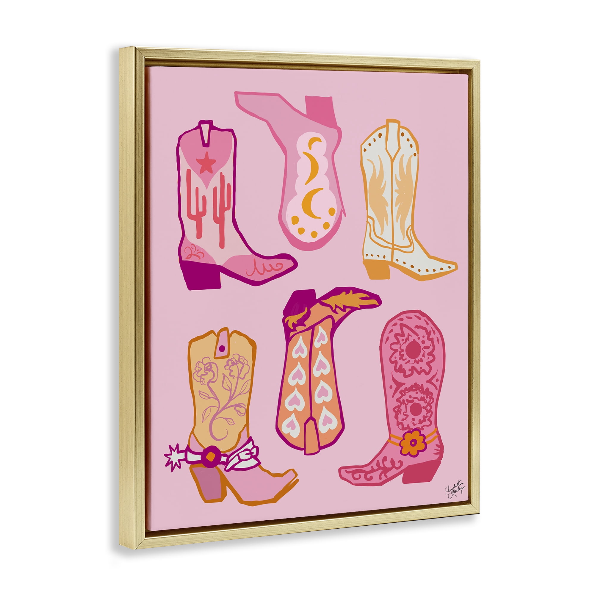 Stupell Industries Cowgirl Boot Designs Fashion Painting Gold Floater Framed Canvas Art Print Wall Art, 17 x 21