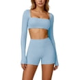 thumbnail image 6 of snilers Workout Sets for Women 2 Piece High Waist Biker Short Square Neck Long Sleeve Crop Tops Pilates Athletic Gym Outfits XXXL, 6 of 7