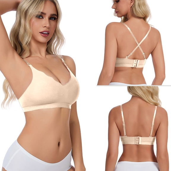 Yuanlong Womens Seamless T-shirt Bra Mid Coverage Shaping Bralette Wireless Padded Back Closure Convertible Strap Comfort Bra