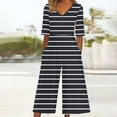 thumbnail image 2 of Edvintorg Striped Jumpsuits for Women Casual Short Sleeve V Neck Back Zipper Wide Leg Jumpsuit with Pocket Summer Beach Vacation Clothes for Women, 2 of 4
