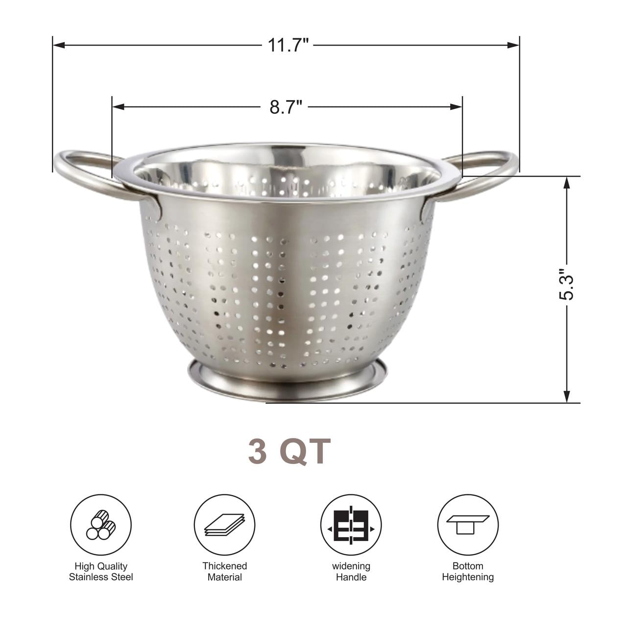 Priority Chef PriorityChef Colander, Stainless Steel 3 Qrt Kitchen Strainer  With Large Stable Base